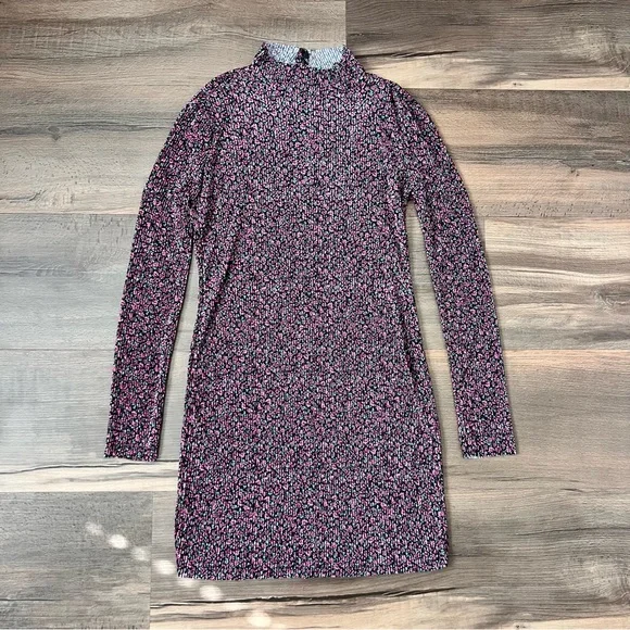 Bershka Long Sleeve Dainty Floral Print Pleated Mini Dress Size Small - Picture 3 of 14